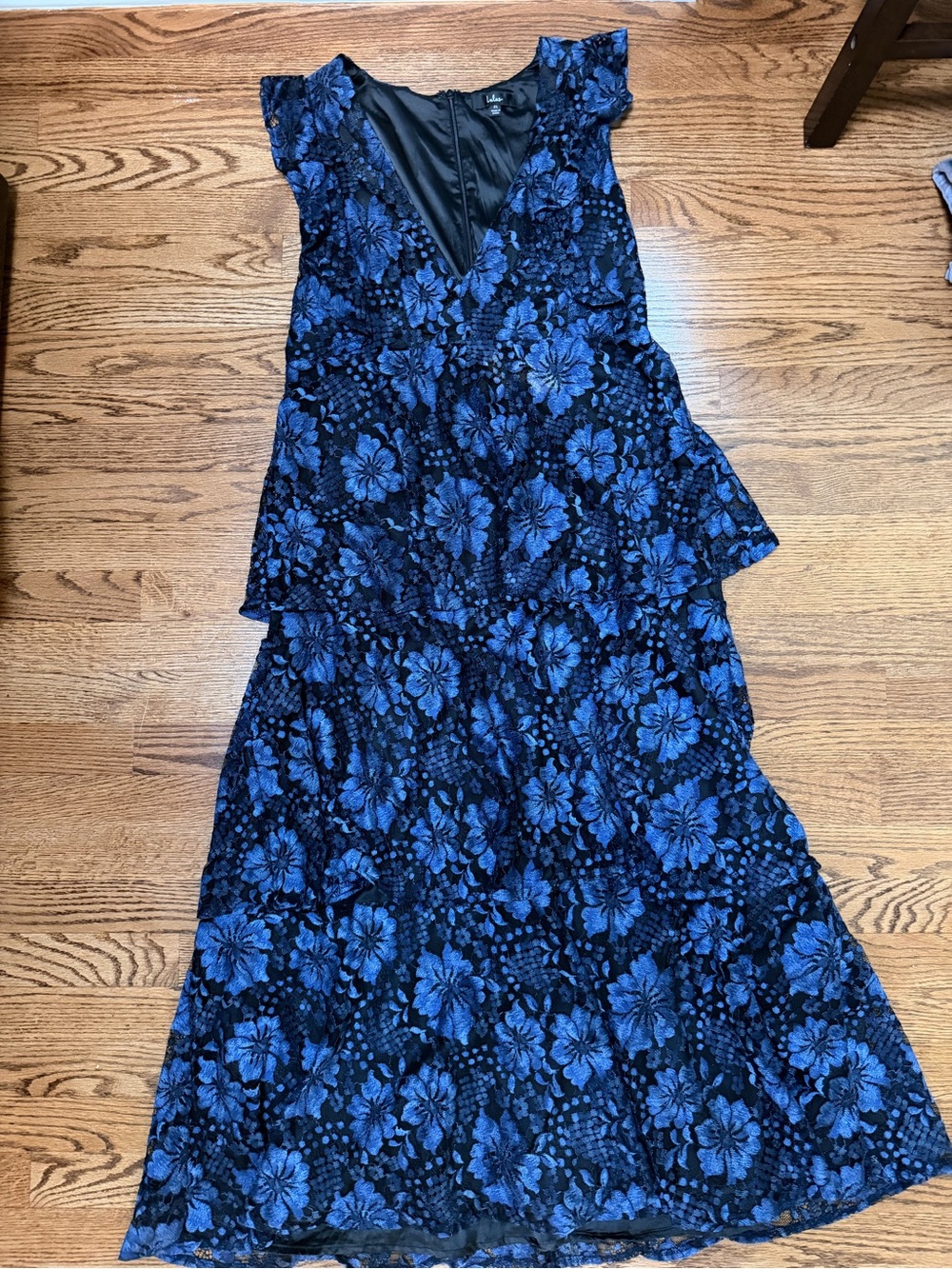 Lulus Royal Blue & Black Floral Lace Tiered Maxi Dress - Picture 2 of 3